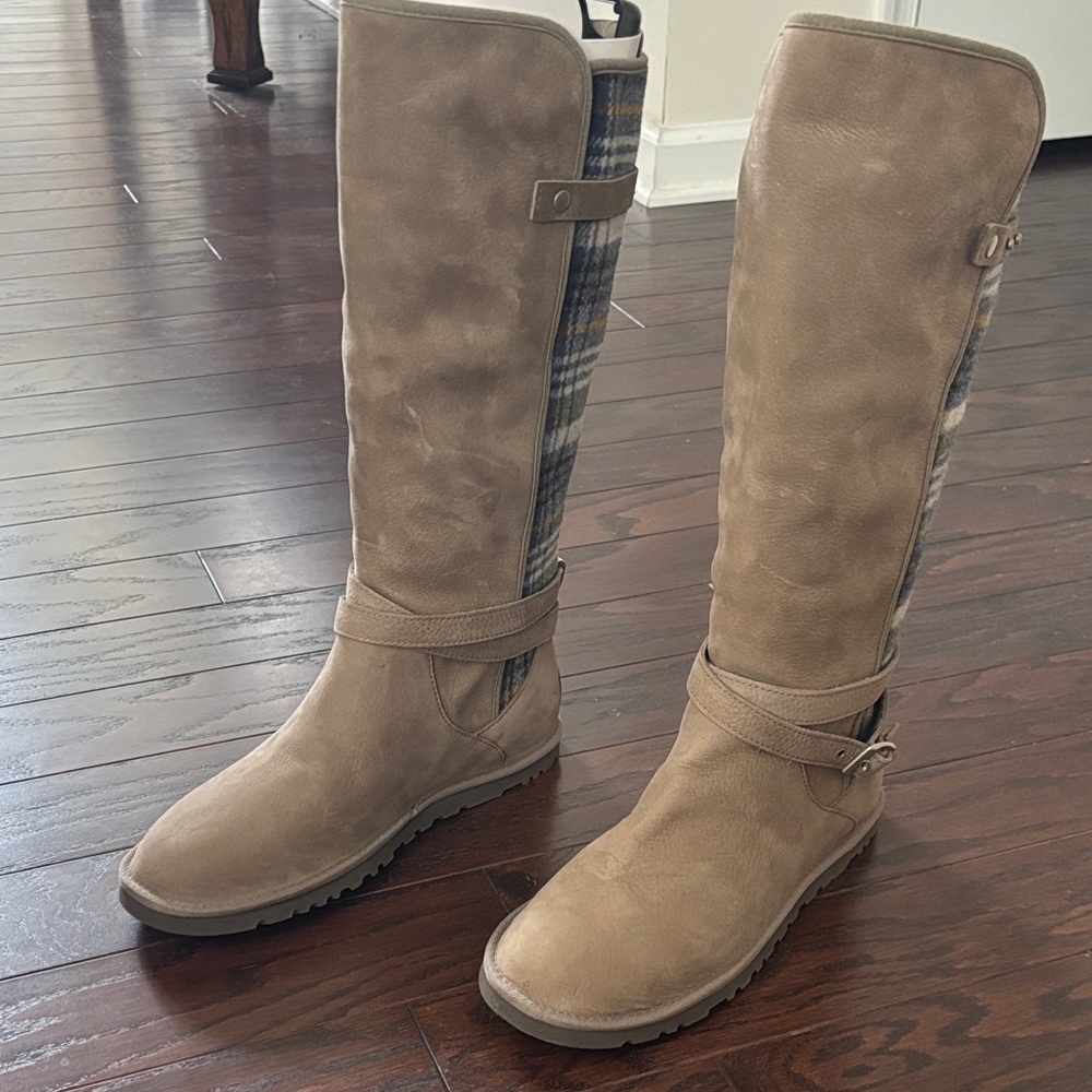 UGG Beige and Plaid Knee-High Boots